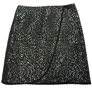 LOFT Petites 00P‎ Black Metallic Brocade Mini Skirt Floral Wrap Overlay Cocktail